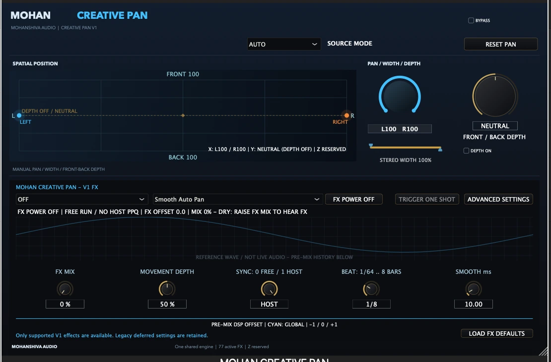 Actual MOHAN CREATIVE PAN V1 plugin interface